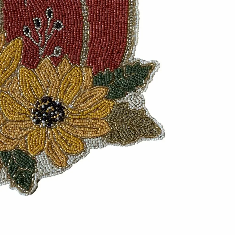 Tahari Home Pumpkin w/ Sunflower Beaded Placemat 13in Chic Fall Decor NEW